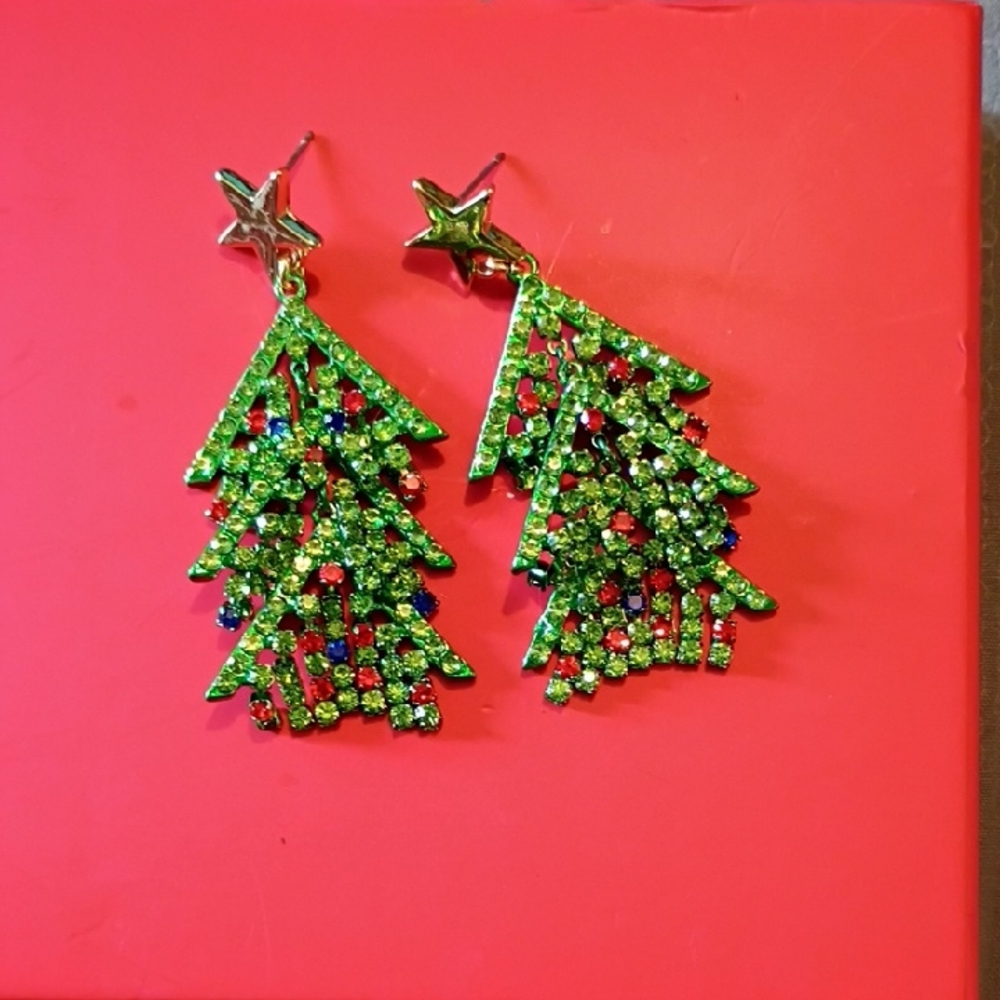 Betsey Johnson Green and Red Christmas Tree Earrings